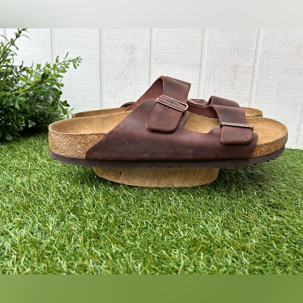BIRKENSTOCK ARIZONA HABANA Oiled LEATHER BROWN SOFT FOOTBED SANDALS Sz 44 US11.5 - Picture 14 of 15